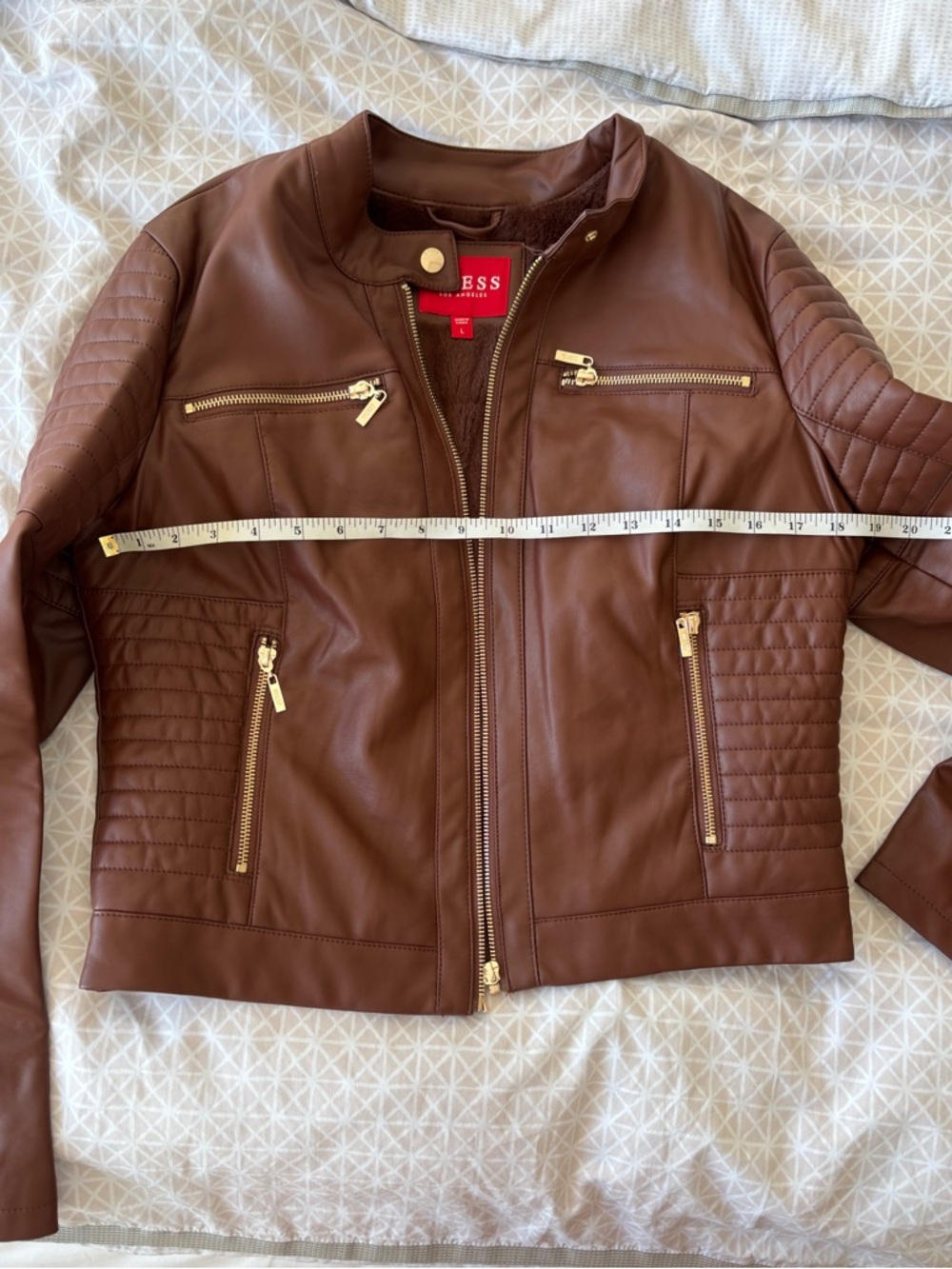 Guess Brown Faux Leather Moto Jacket with Gold Hardware - Picture 4 of 6